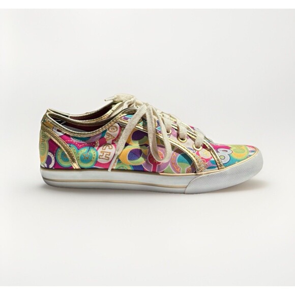 COACH™ Women's DEE Pop C Sneakers Sz 8.5 B Multicolor / Metallic Gold Trim - Picture 1 of 9